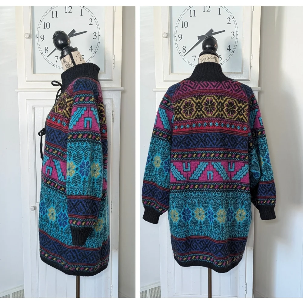 Vintage 80s/90s Southwest Wool Blend Sweater Coat Cardigan - Picture 4 of 5